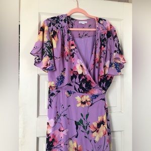 New York and Company Lilac Floral Chiffon Maxi Wrap Dress